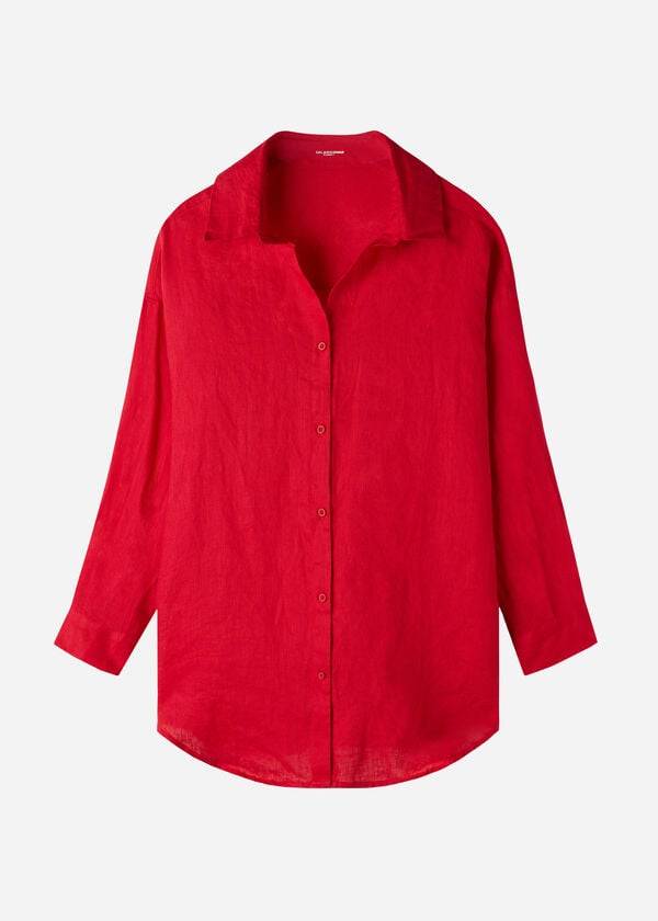 Calzedonia Linen Shirt Ženske Cover Ups Crvene | HR2096LH