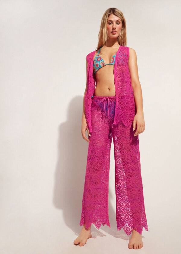 Calzedonia Long Crochet Pants Ženske Cover Ups Roze | HR2057YU