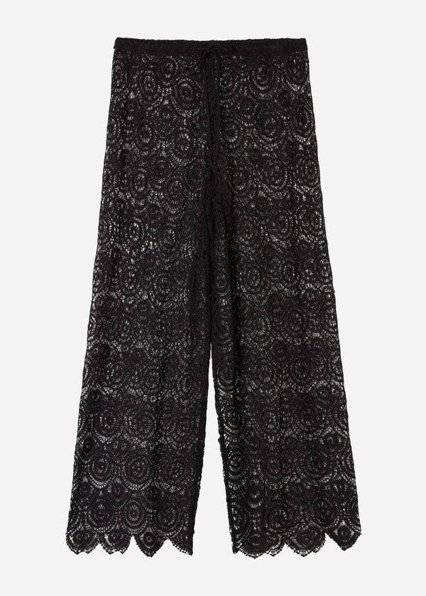 Calzedonia Long Crochet Pants Ženske Cover Ups Crne | HR2058UT