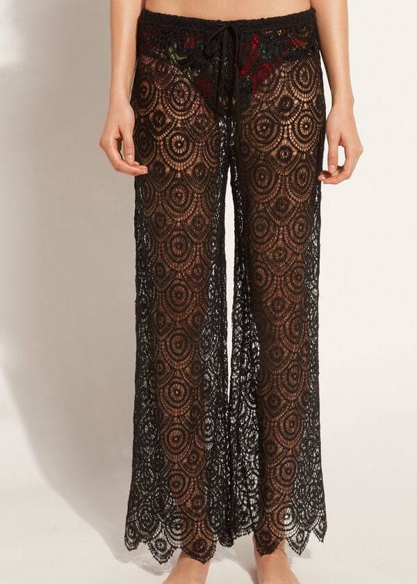 Calzedonia Long Crochet Pants Ženske Cover Ups Crne | HR2058UT