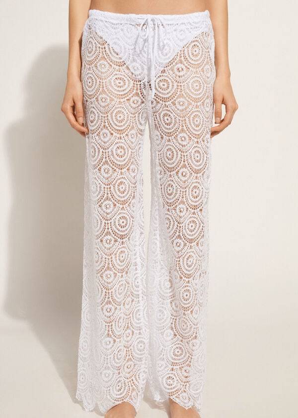 Calzedonia Long Crochet Pants Ženske Cover Ups Bijele | HR2059IS