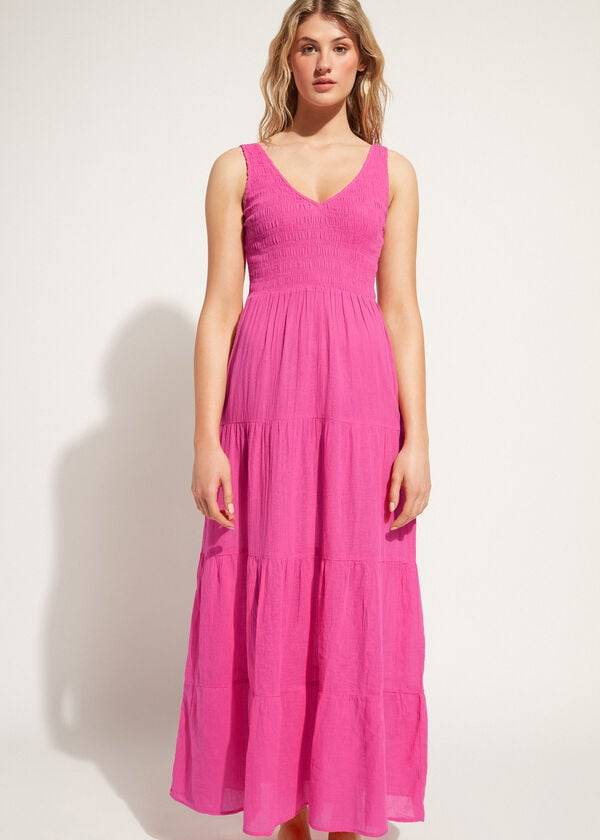 Calzedonia Long Dress with Ruffled Skirt Ženske Cover Ups Roze | HR2089SO