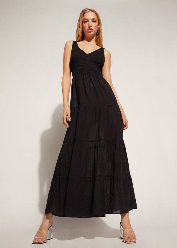 Calzedonia Long Dress with Ruffled Skirt Ženske Cover Ups Crne | HR2091FM