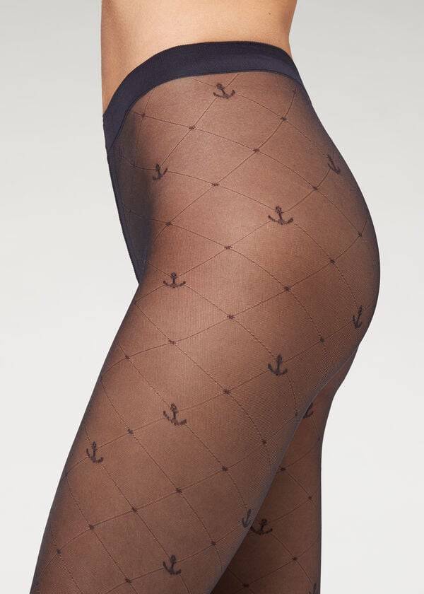 Calzedonia Marine Sheer 50 Denier Patterned Ženske Hulahopke Plave | HR3077YU