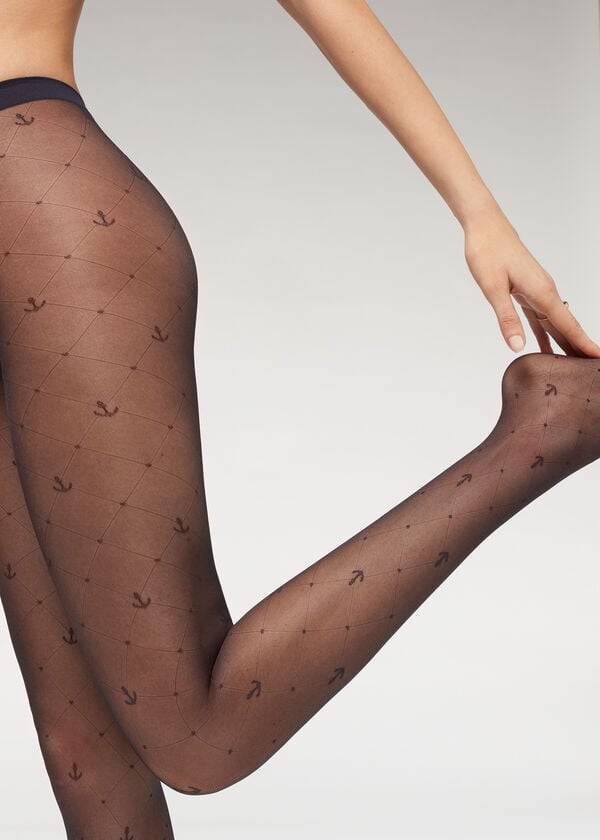 Calzedonia Marine Sheer 50 Denier Patterned Ženske Hulahopke Plave | HR3077YU