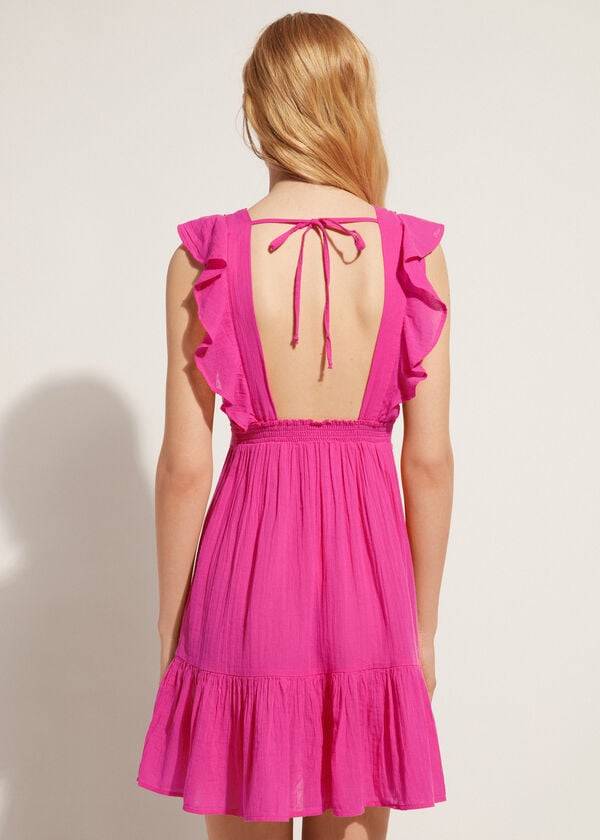 Calzedonia Mini Dress with Ruffle and Passementerie Ženske Cover Ups Roze | HR2083YU