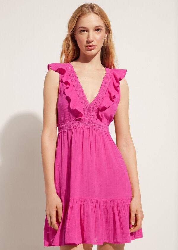 Calzedonia Mini Dress with Ruffle and Passementerie Ženske Cover Ups Roze | HR2083YU