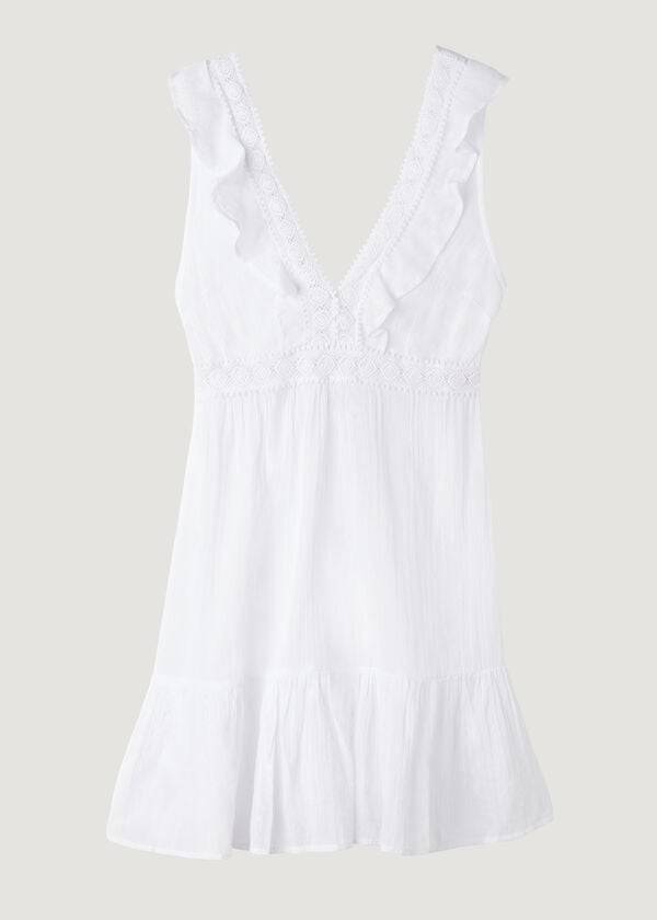 Calzedonia Mini Dress with Ruffle and Passementerie Ženske Cover Ups Bijele | HR2084UT