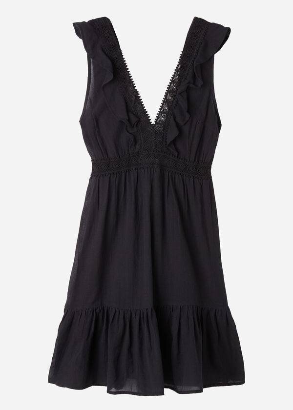 Calzedonia Mini Dress with Ruffle and Passementerie Ženske Cover Ups Crne | HR2085IS