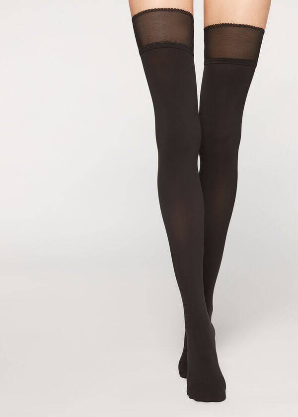 Calzedonia Opaque soft touch Thigh-Highs Ženske Stockings Crne | HR2923MA