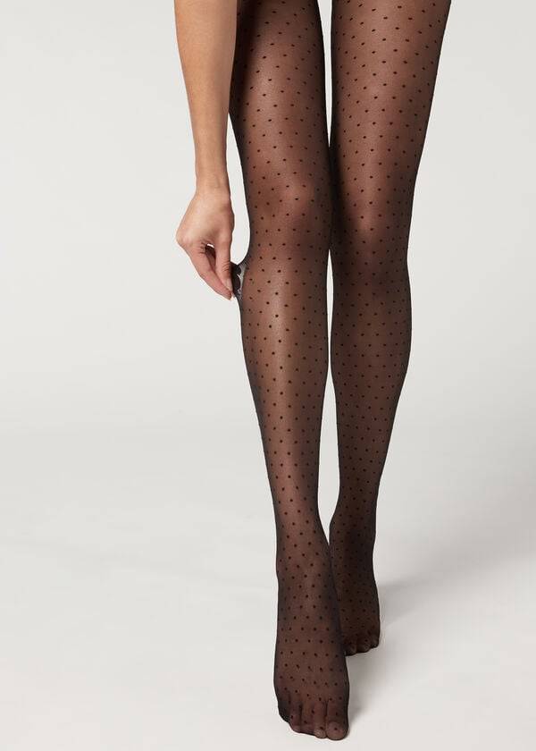 Calzedonia Polka Dot 20 Denier Invisible Sheer Patterned Ženske Hulahopke Crne | HR3072AP