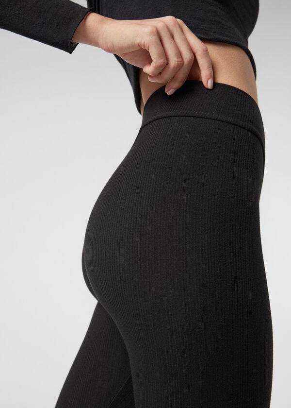 Calzedonia Rebrasti with Cashmere Ženske Tajice Crne | HR1516AP