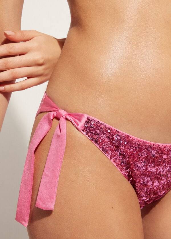 Calzedonia Sequined Side-Tie Cannes Ženske Donji Dio Bikinija Roze | HR2641HK