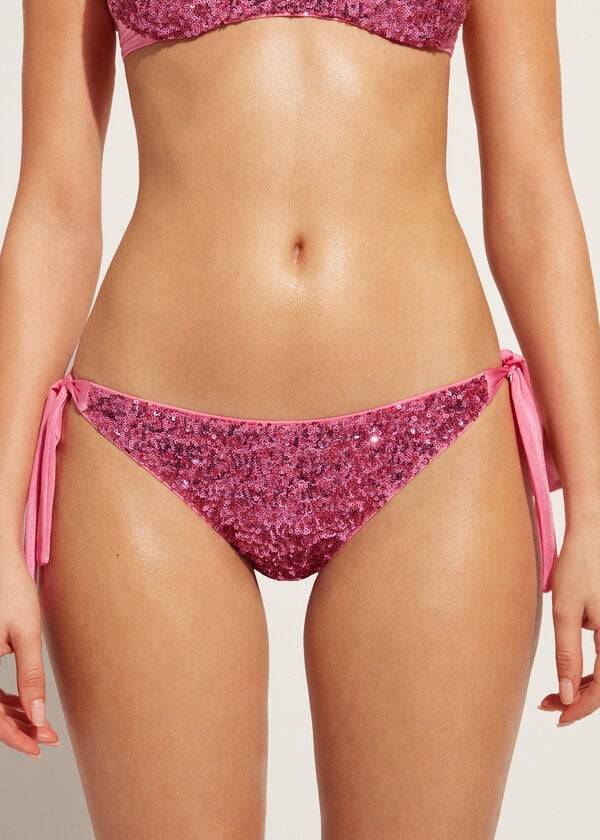 Calzedonia Sequined Side-Tie Cannes Ženske Donji Dio Bikinija Roze | HR2641HK