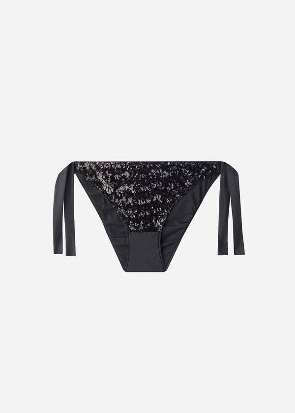 Calzedonia Sequined Side-Tie Cannes Ženske Donji Dio Bikinija Crne | HR2642GL