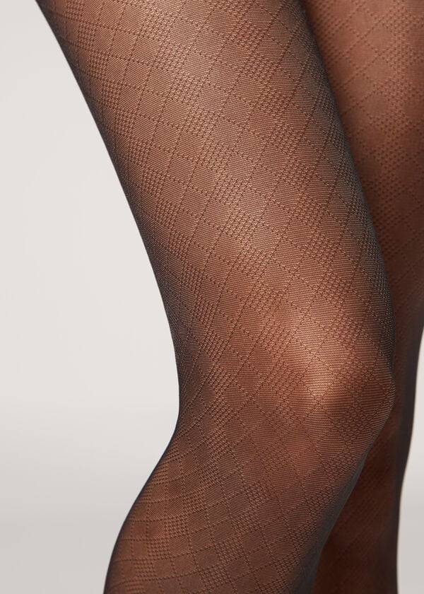 Calzedonia Sheer 20 Denier Diamond-Pattern Eco Patterned Ženske Hulahopke Crne | HR3065MA