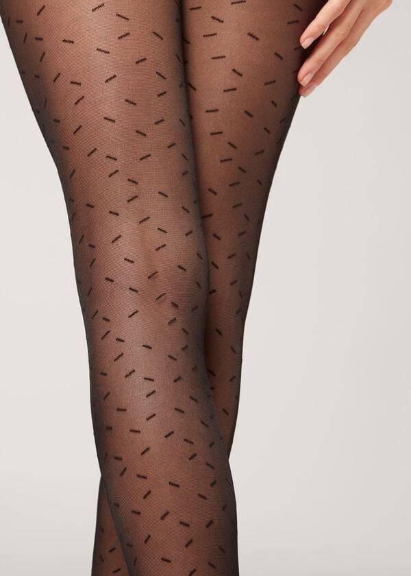 Calzedonia Sheer 30 Denier All-Over Dash Patterned Ženske Hulahopke Crne | HR3064QZ