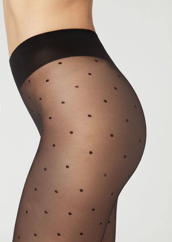 Calzedonia Sheer polka dot Ženske Hulahopke Crne | HR2955SO