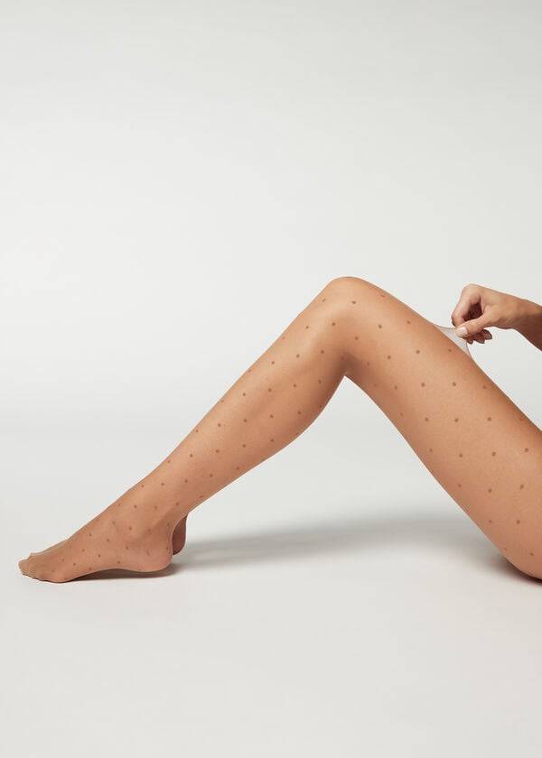 Calzedonia Sheer polka dot Ženske Hulahopke Bež | HR2956AP