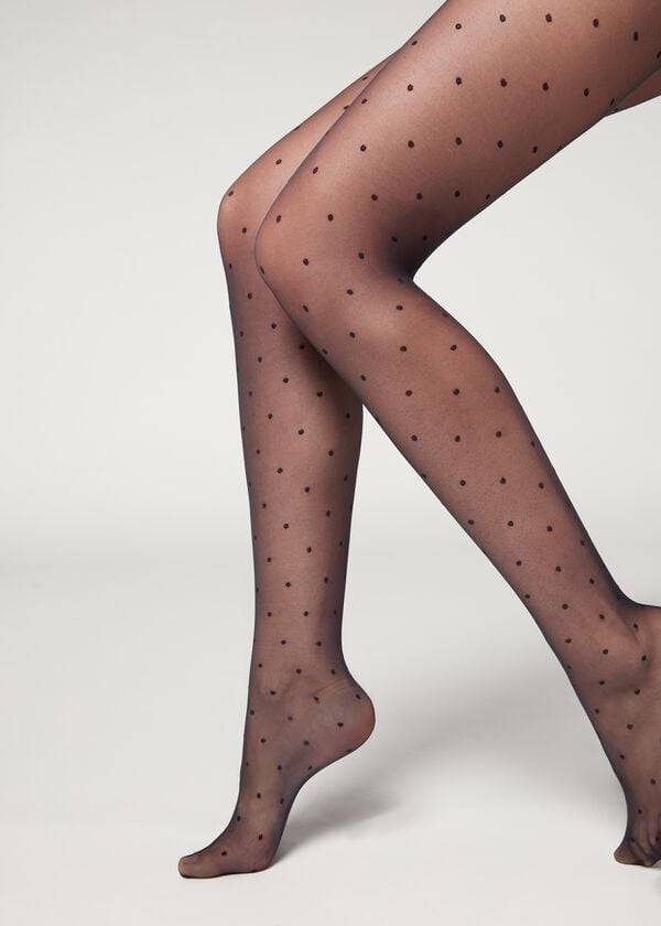 Calzedonia Sheer polka dot Ženske Hulahopke Plave | HR2957PQ