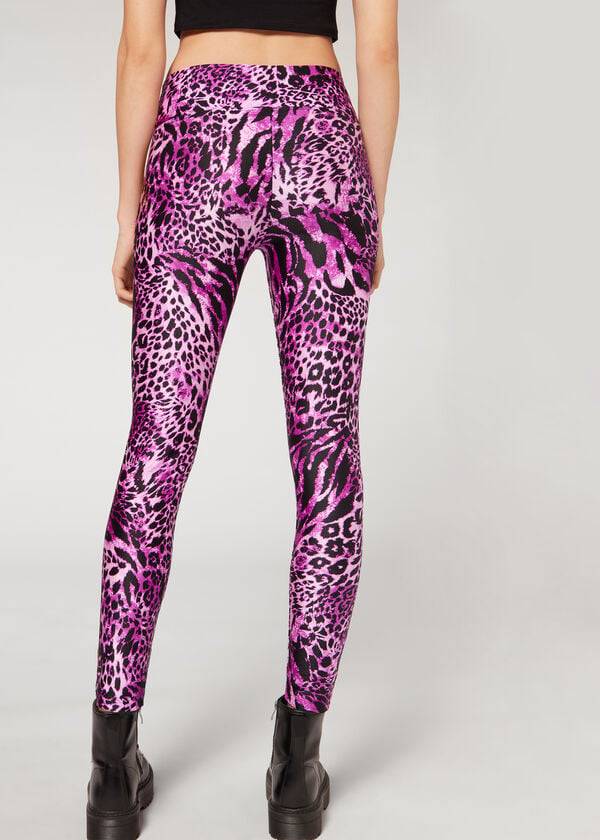 Calzedonia Shiny Animal-Print Athletic Ženske Tajice Roze | HR1509RW