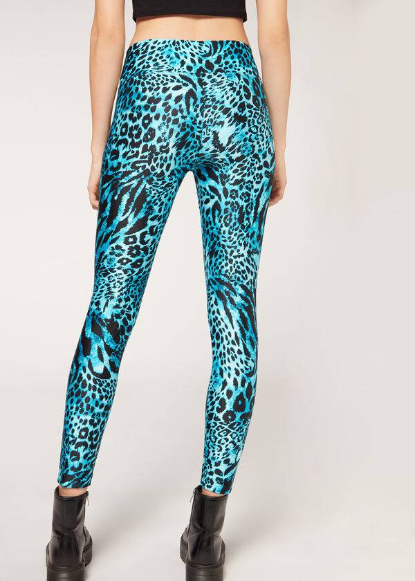 Calzedonia Shiny Animal-Print Athletic Ženske Tajice Tirkizne | HR1510TV