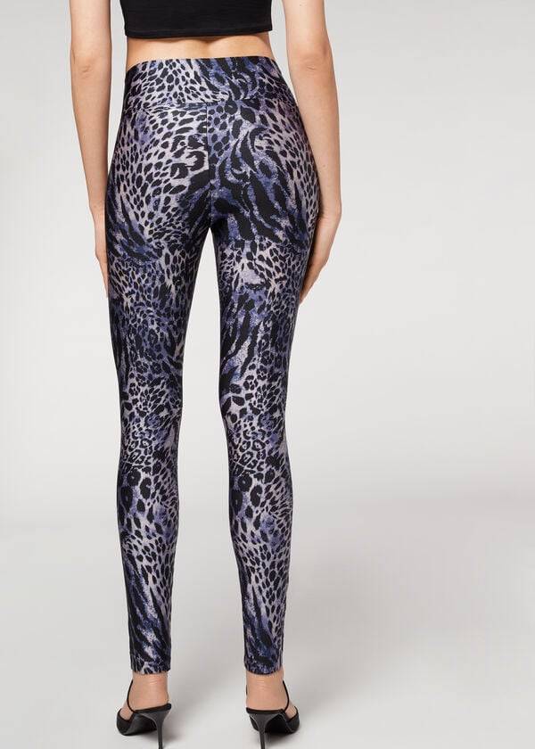 Calzedonia Shiny Animal-Print Athletic Ženske Tajice Plave Sive | HR1511YU