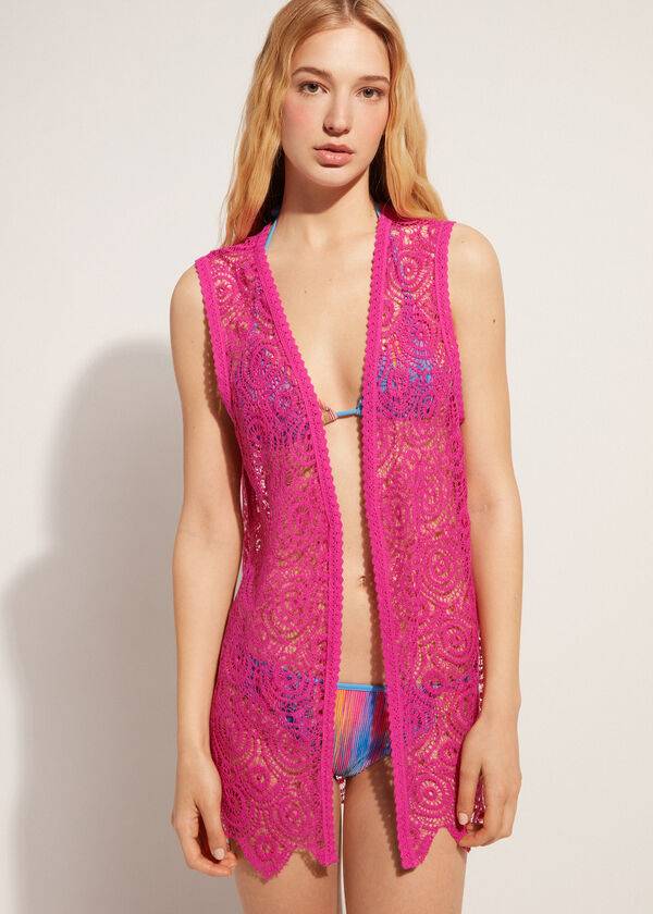 Calzedonia Sleeveless Crochet Ženske Cover Ups Roze | HR2074VD