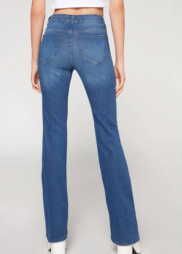 Calzedonia Super Flex Denim High Waist Bootcut Ženske Traperice Plave | HR1577ZG