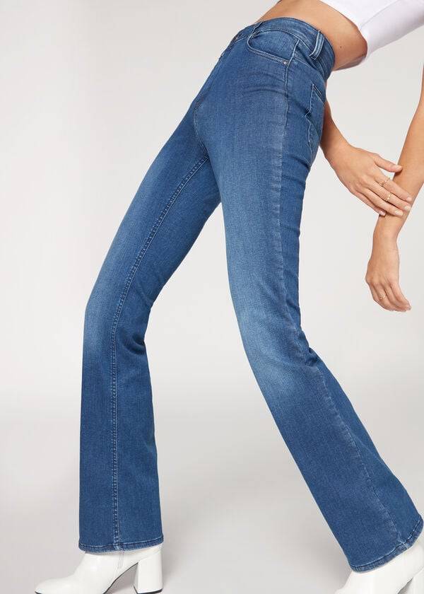 Calzedonia Super Flex Denim High Waist Bootcut Ženske Traperice Plave | HR1577ZG