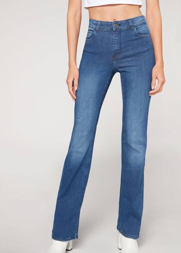 Calzedonia Super Flex Denim High Waist Bootcut Ženske Traperice Plave | HR1577ZG