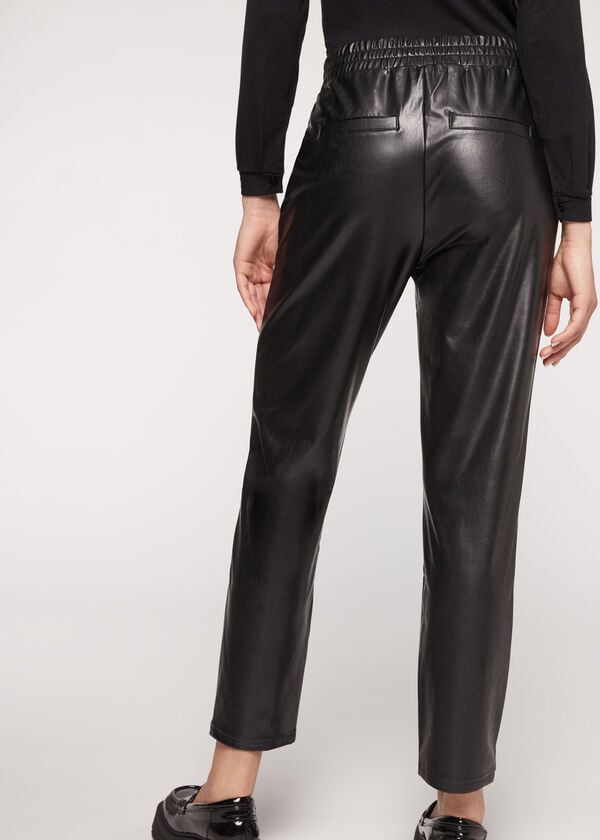 Calzedonia Thermal Coated Effect with Chain Trim Ženske Tajice Crne | HR1493FM