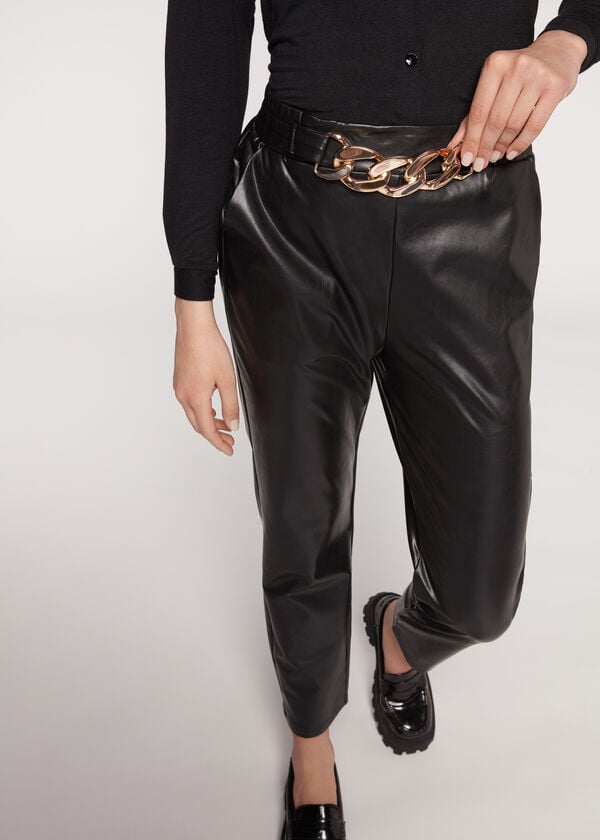 Calzedonia Thermal Coated Effect with Chain Trim Ženske Tajice Crne | HR1493FM